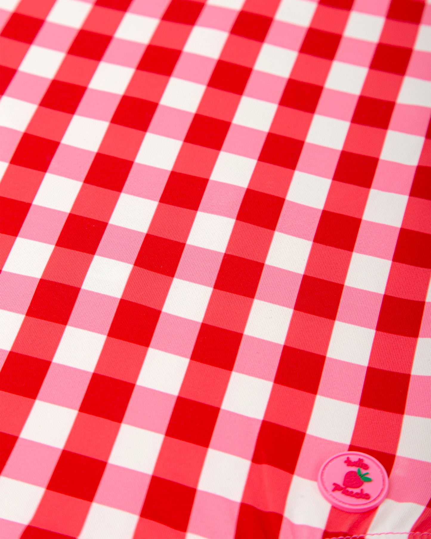 Girls' Red Gingham One-Piece Swimsuit with Ruffled Straps