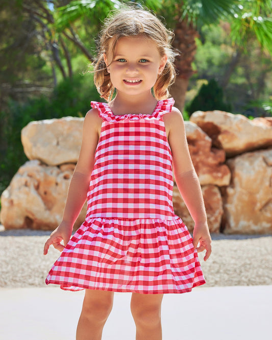 Red Gingham Summer Dress for Girls | 100% Cotton Criss-Cross Style