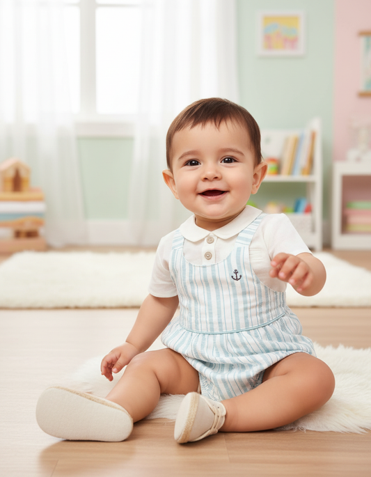 Aquamarine Baby Striped Cotton Romper - Sleeveless Comfort