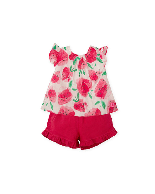 Charming Strawberry Print Cotton Set | Kids' Summer Outfit