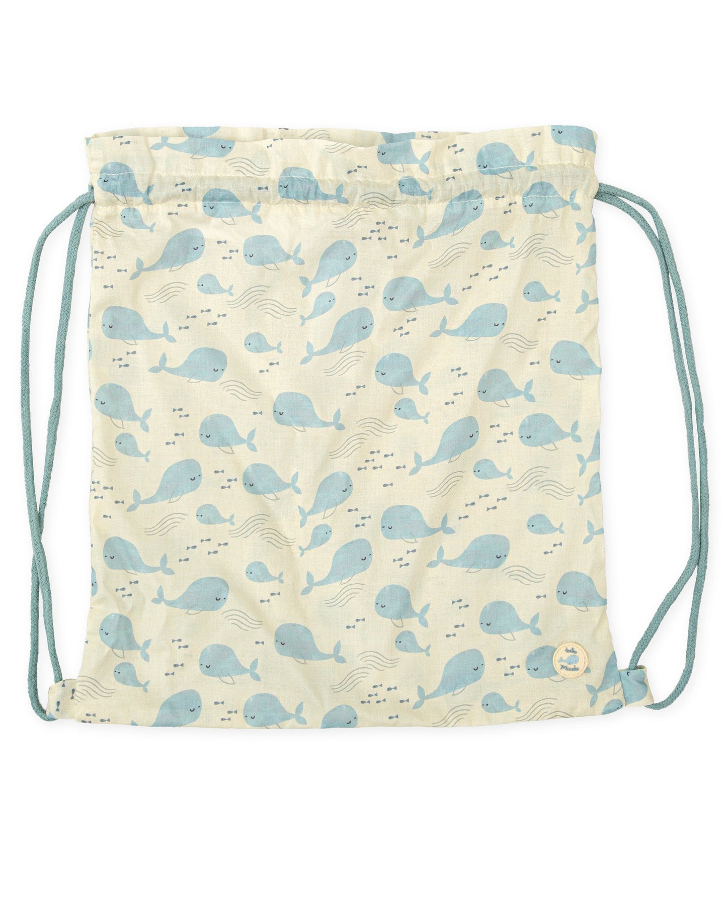 Yellow Cotton Whale Print Drawstring Beach Bag for Kids