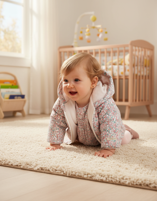 Cozy Newborn Floral Duffle Coat - Soft Polyester Warmth