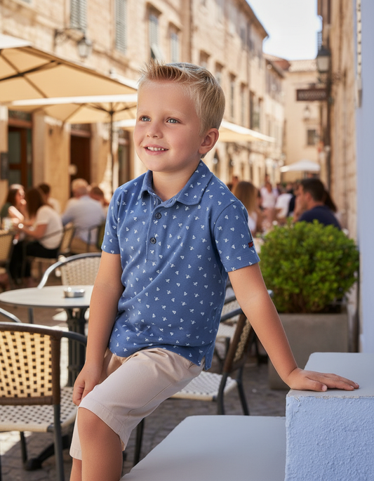 Boys' Nautical Navy Polo Shirt with Sailboat Print | Tutto Piccolo