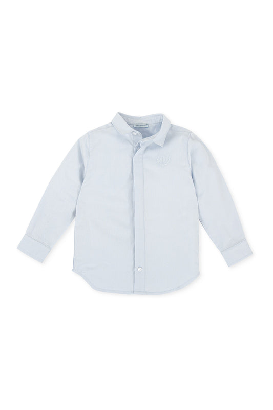 Sky Blue Cotton Viyela Shirt with Embroidered Logo for Kids