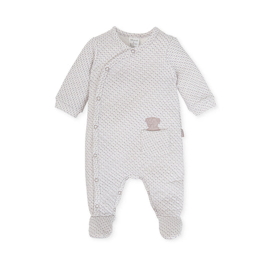 Cozy Taupe Quilted Baby Romper with Bear Embroidery