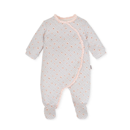 Elegant Taupe Baby Romper with Quilted Floral Design