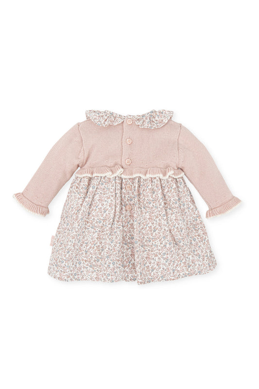 Charming Newborn Floral Dress with Knitted Pink Bodice