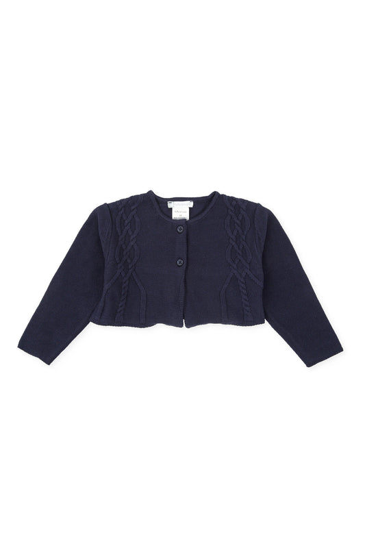 Navy Blue Knit Jacket with Braided Patterns - Versatile & Durable