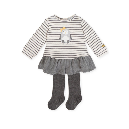 Anthracite Knit Dress & Tights Set for Kids - Cozy & Stylish