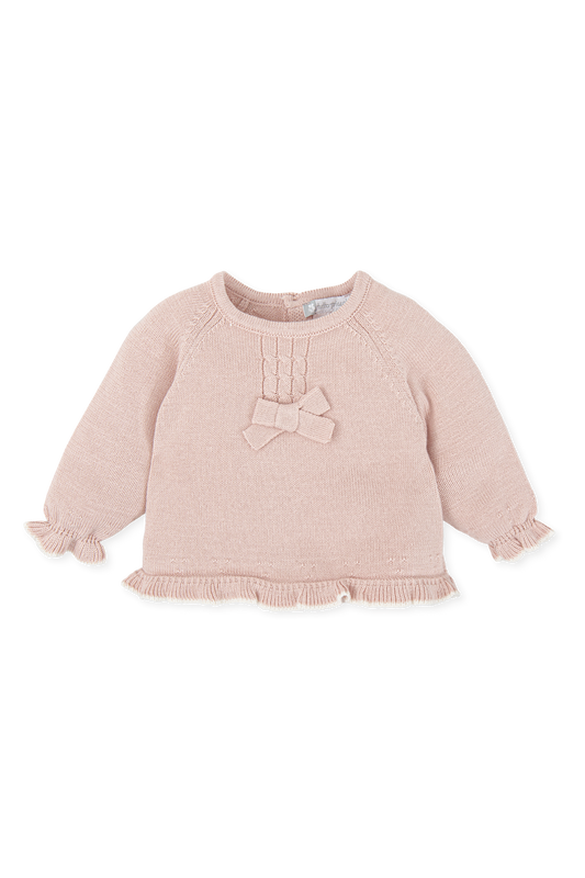 Charming Pink Newborn Knit Jumper with Braided Trim & Bow