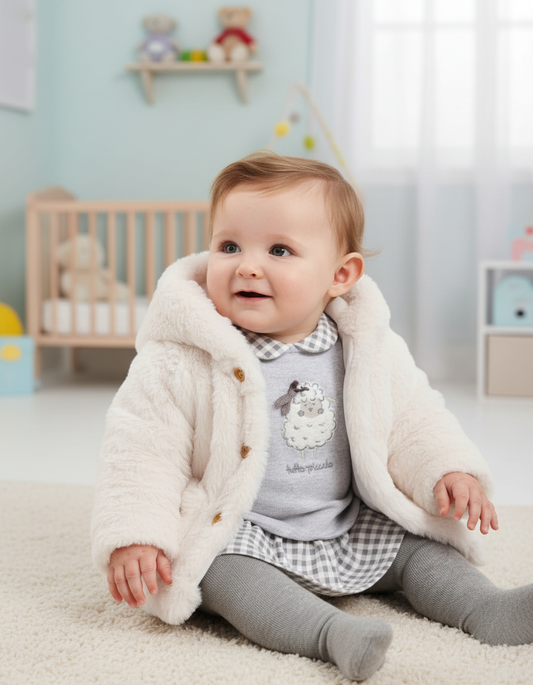 Cozy Cream Faux Fur Baby Coat with Warm Cotton Lining