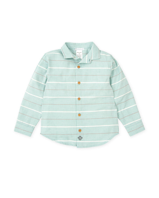 Sea Green Striped Cotton Shirt for Kids by Tutto Piccolo