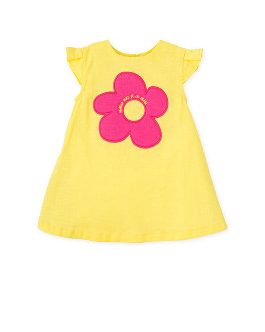 Chic Yellow Linen Dress with Floral Embroidery for Summer