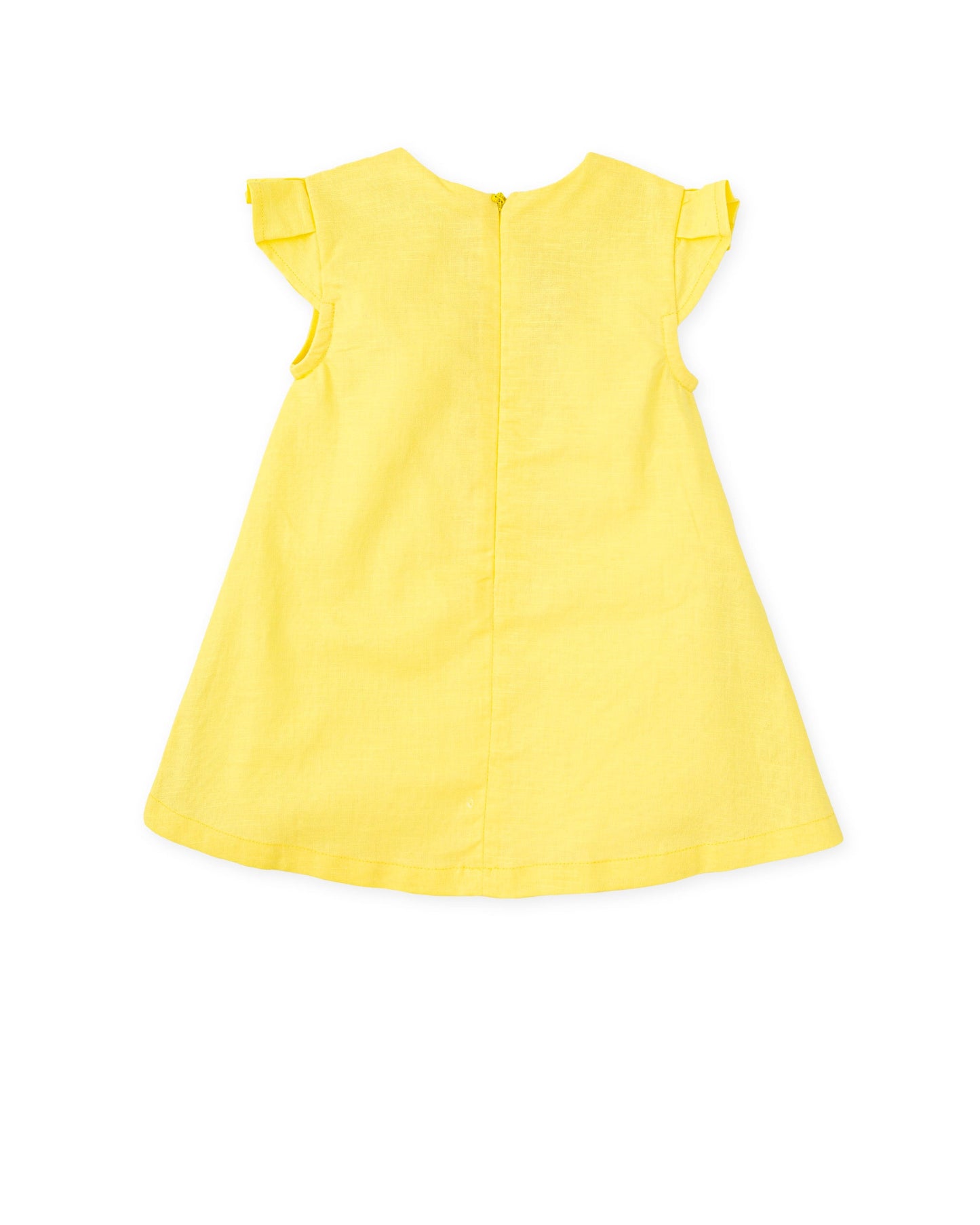 Chic Yellow Linen Dress with Floral Embroidery for Summer