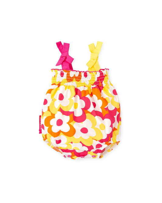 Vibrant Floral Baby Romper with Bow Straps - 100% Cotton