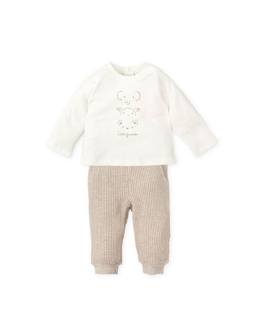 2-Piece Baby Outfit Set in White Cotton with Animal Design