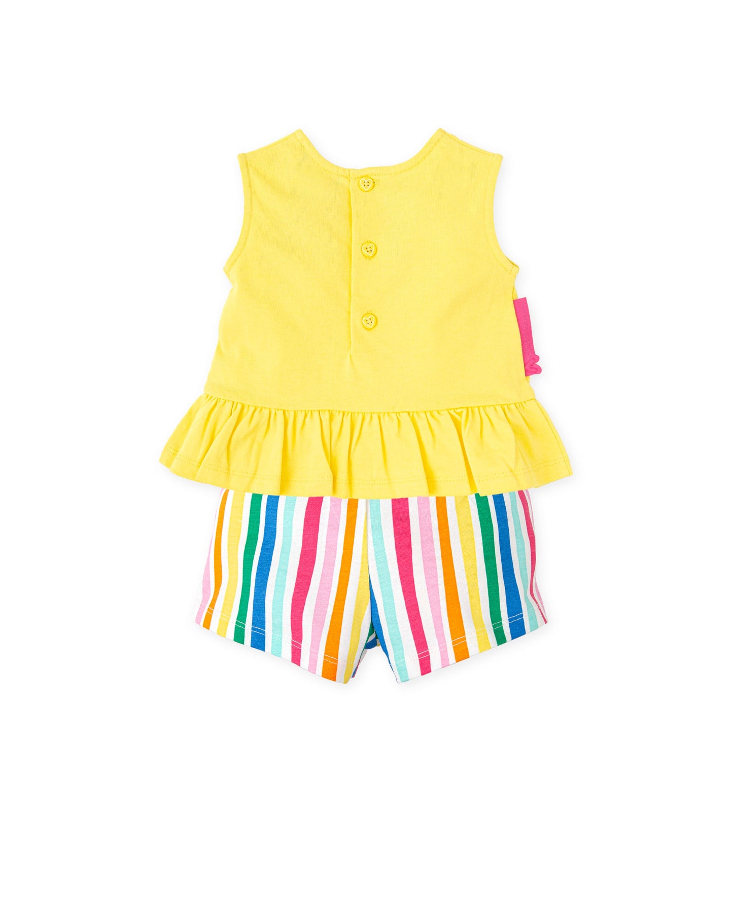 Cheerful Kids' Yellow Floral T-Shirt & Striped Shorts Set