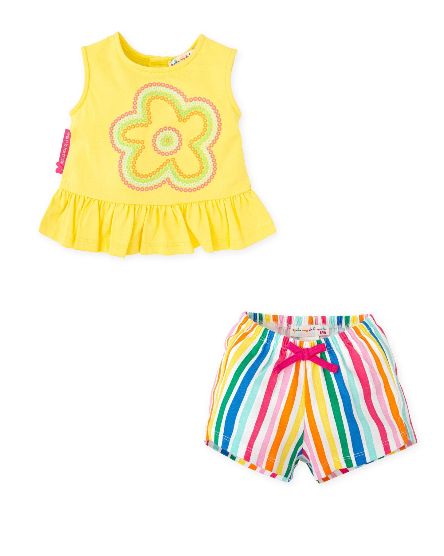 Cheerful Kids' Yellow Floral T-Shirt & Striped Shorts Set