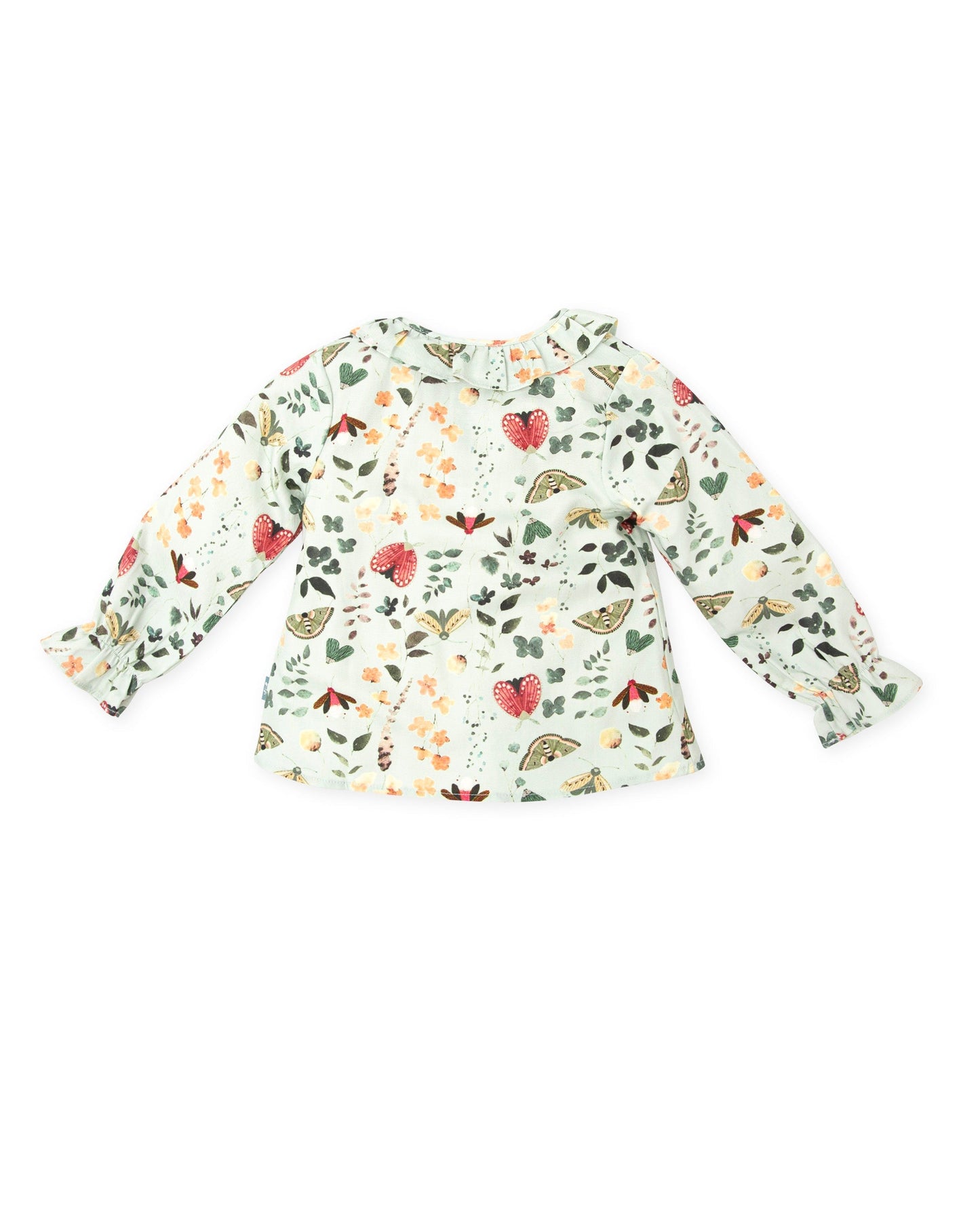 Elegant Sea Green Floral Blouse with Ruffled Neckline