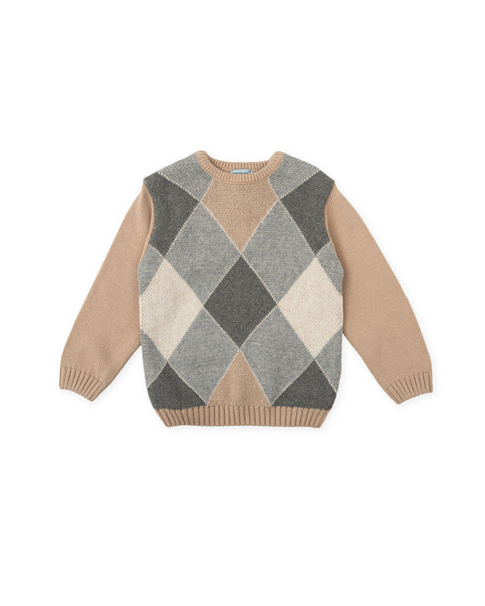 Cozy Kids' Sand Sweater with Diamond Knit Pattern