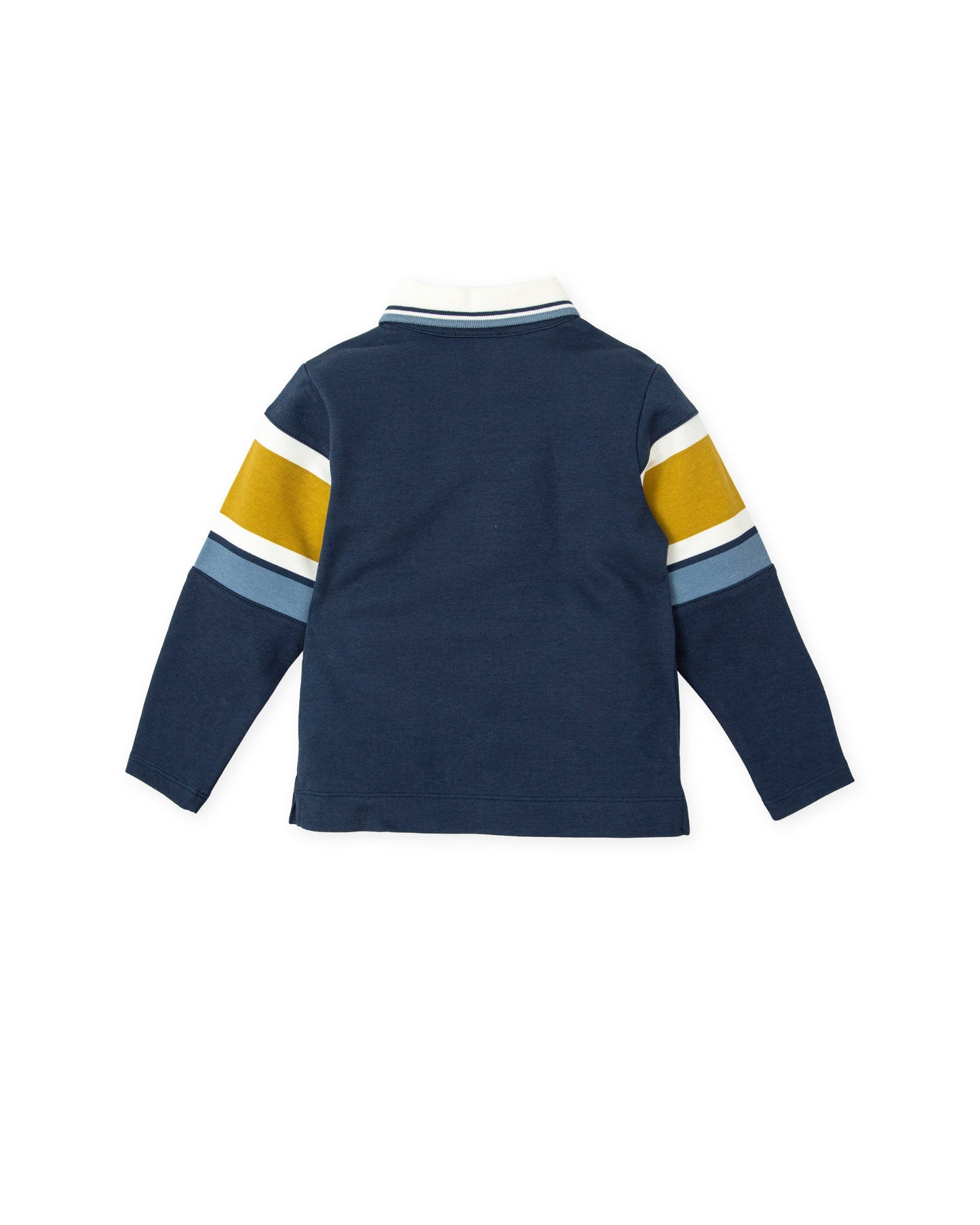 Stylish Navy Blue Polo Shirt with Striped Accents