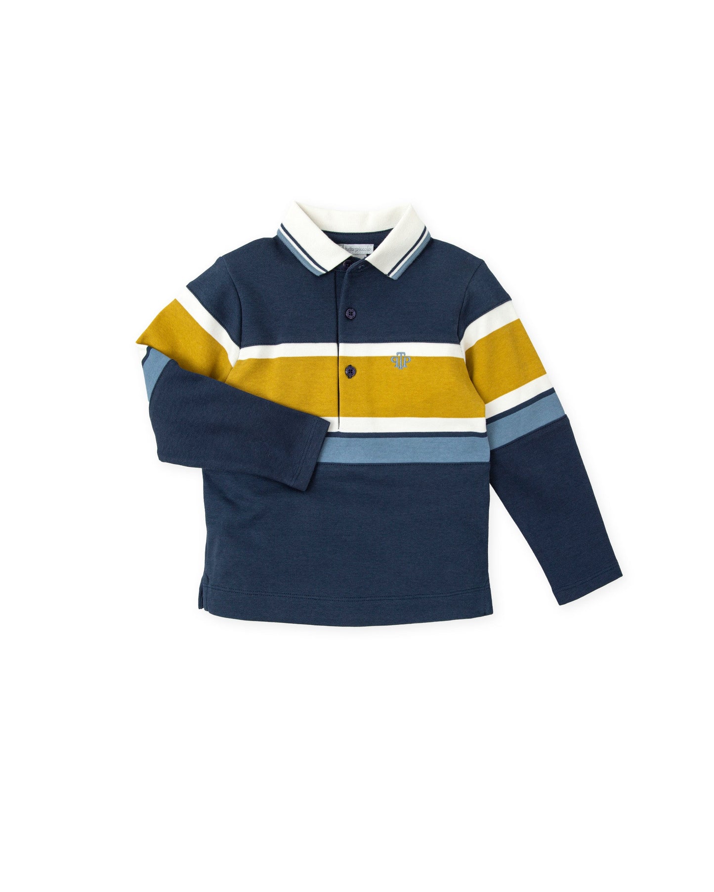 Stylish Navy Blue Polo Shirt with Striped Accents