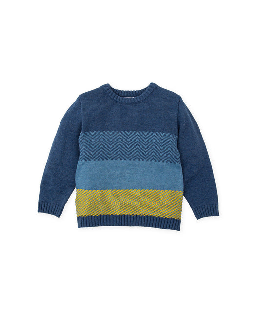 Men's Atlantic Blue Knit Sweater with Intricate Detailing