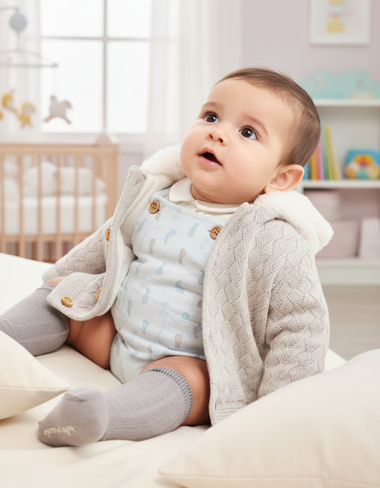Cozy Hooded Knit Baby Coat in Warm Taupe