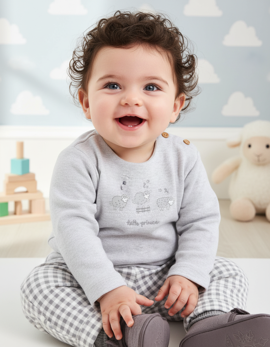 Cozy Two-Piece Baby Set with Sheep Motif in Gray