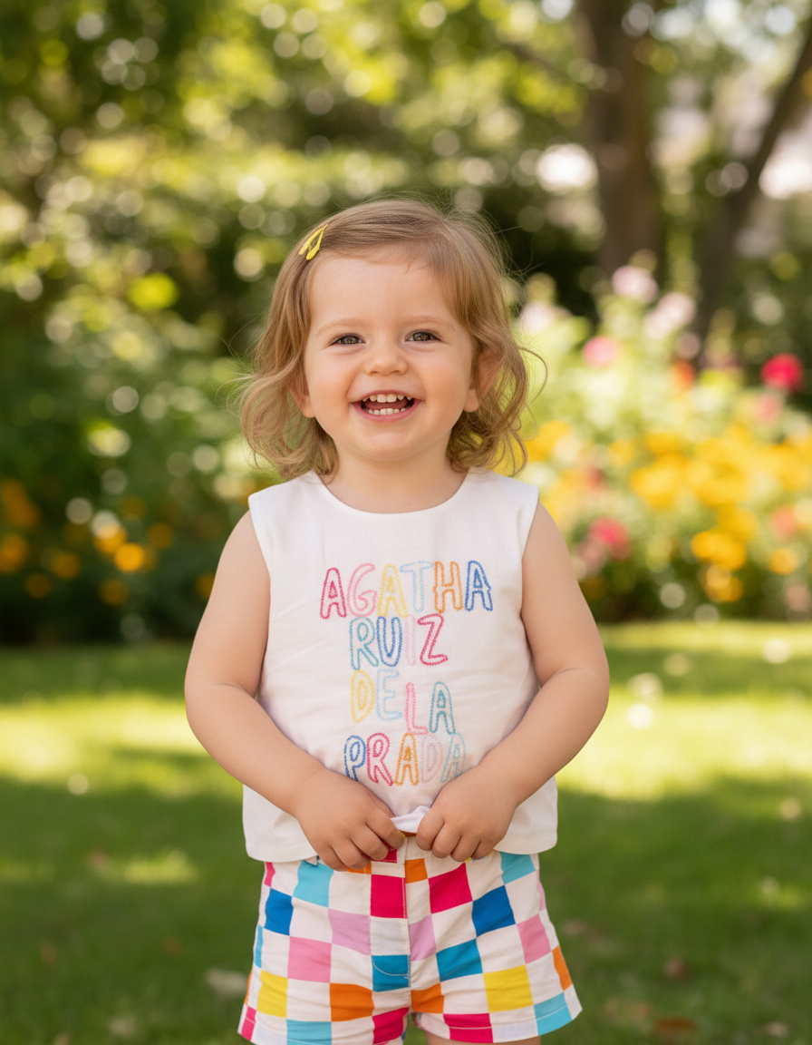 Elegant White Voile Embroidered Top & Plaid Satin Shorts Set