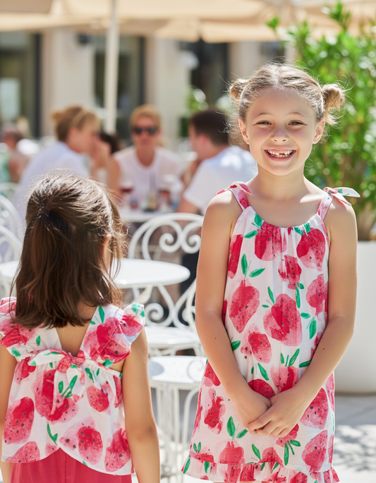 Girls' Strawberry Print Cotton Jumpsuit - Summer Romper