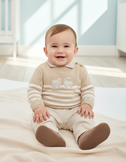 Soft Textured Baby Pants in Sand Color with Knit Lining