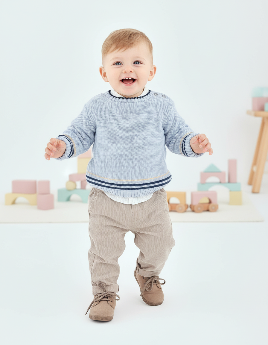 Cozy Sand Corduroy Baby Pants with Elastic Waistband