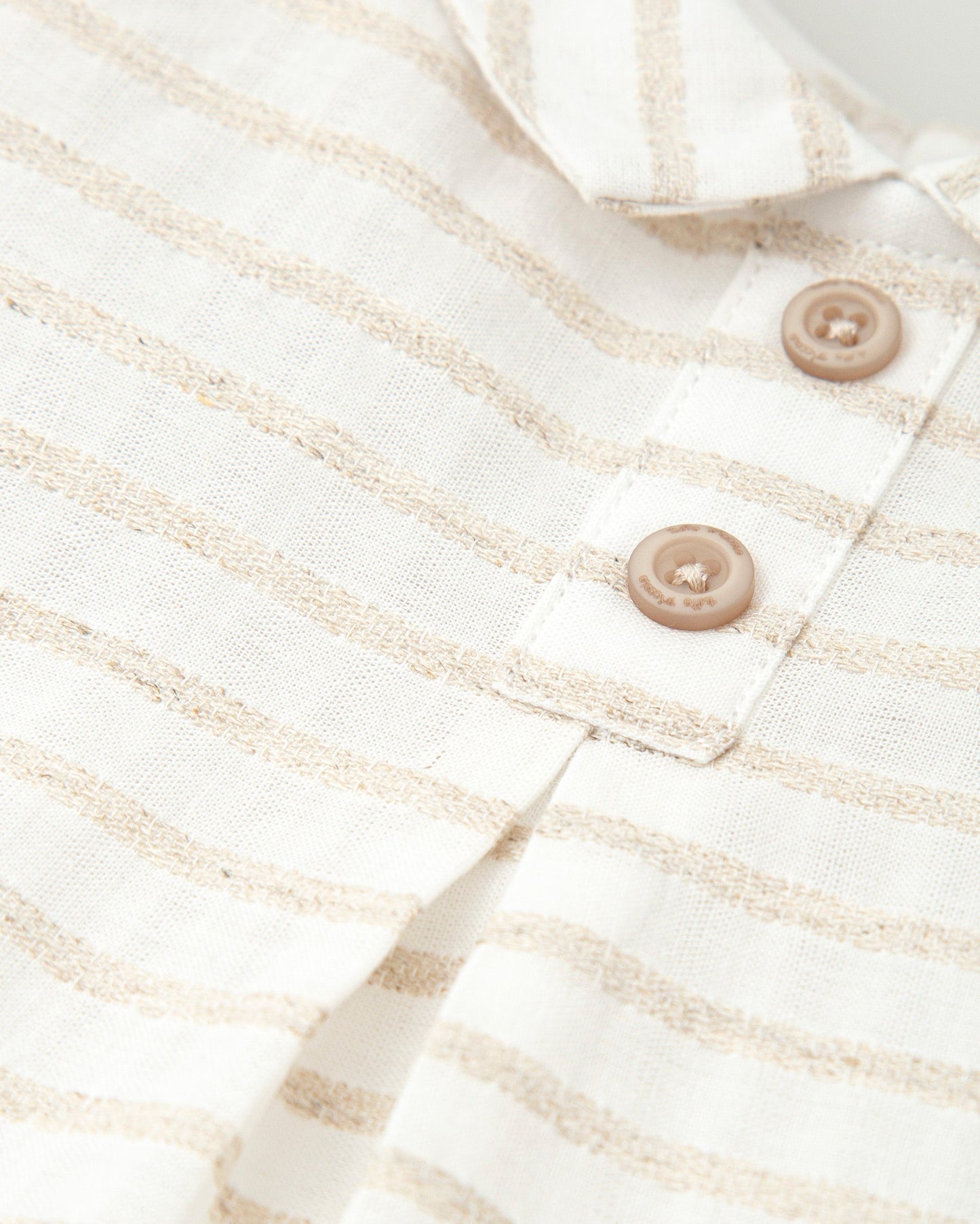 Off-White Baby Linen Shirt with Classic Stripes & Button Detail