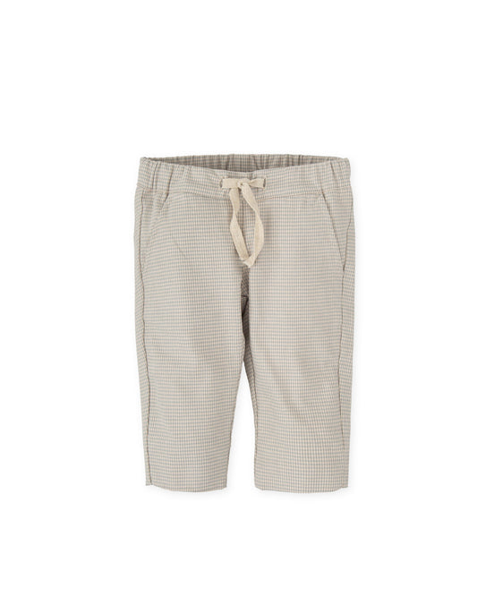 Beige Gingham Baby Pants with Cozy Sweater Lining