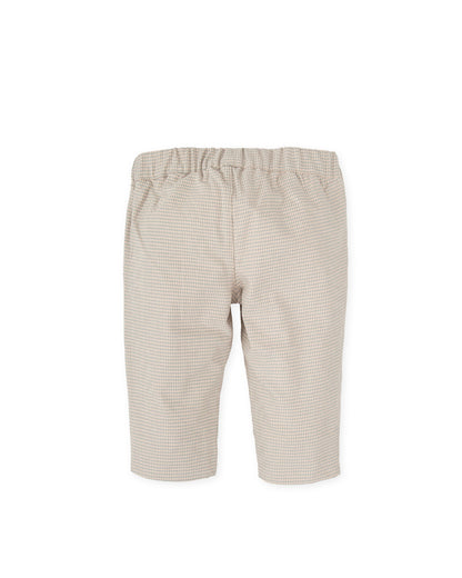 Beige Gingham Baby Pants with Cozy Sweater Lining