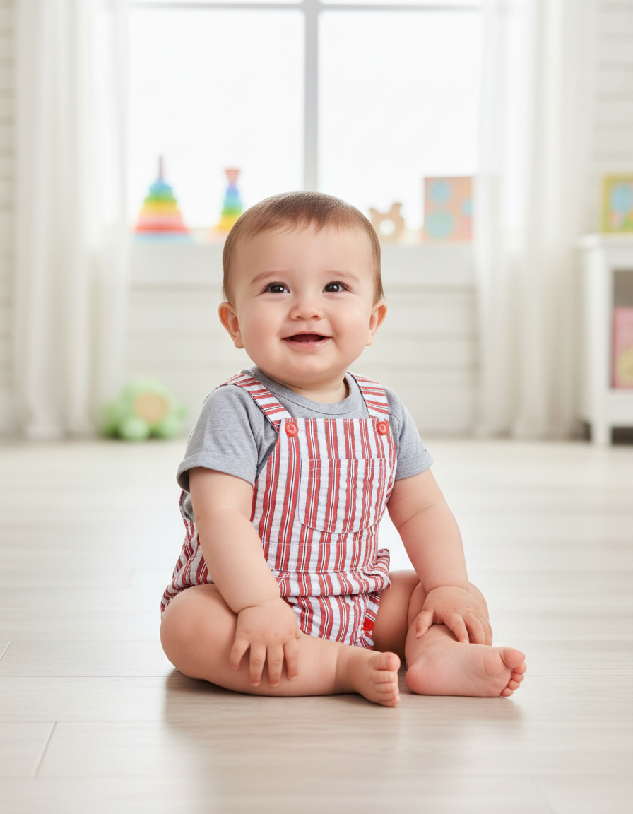 Red & Blue Striped Cotton Baby Romper | Summer Dungaree Outfit