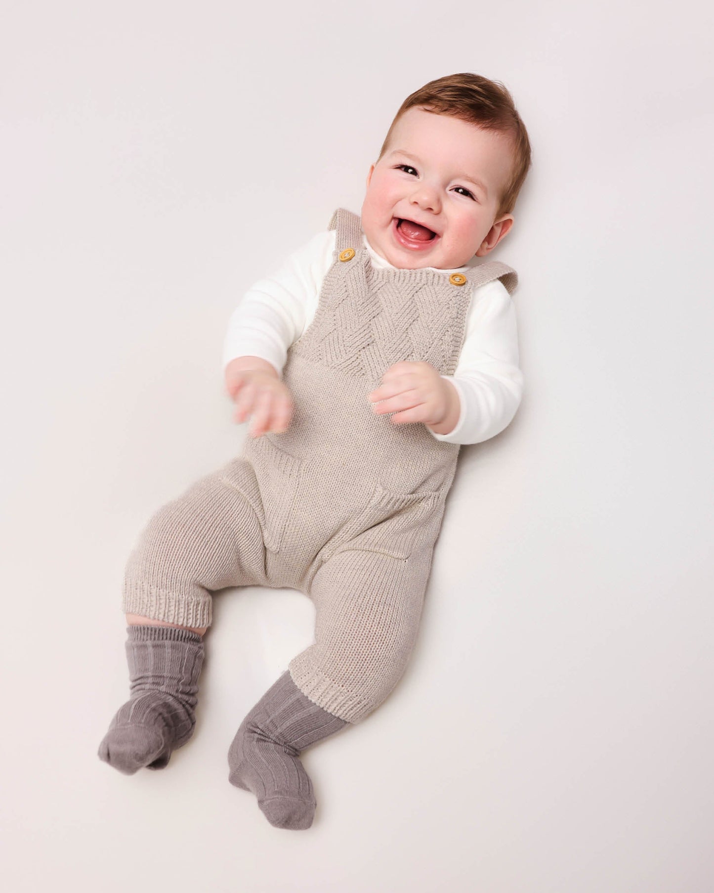 Cozy Taupe Knit Overalls for Babies - Adjustable & Stylish