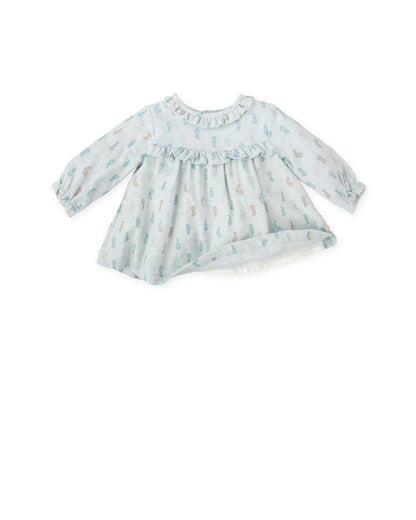 Charming Blue Bunny Print Baby Dress - Soft Cotton Blend