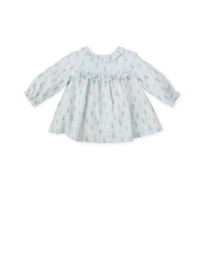 Charming Blue Bunny Print Baby Dress - Soft Cotton Blend