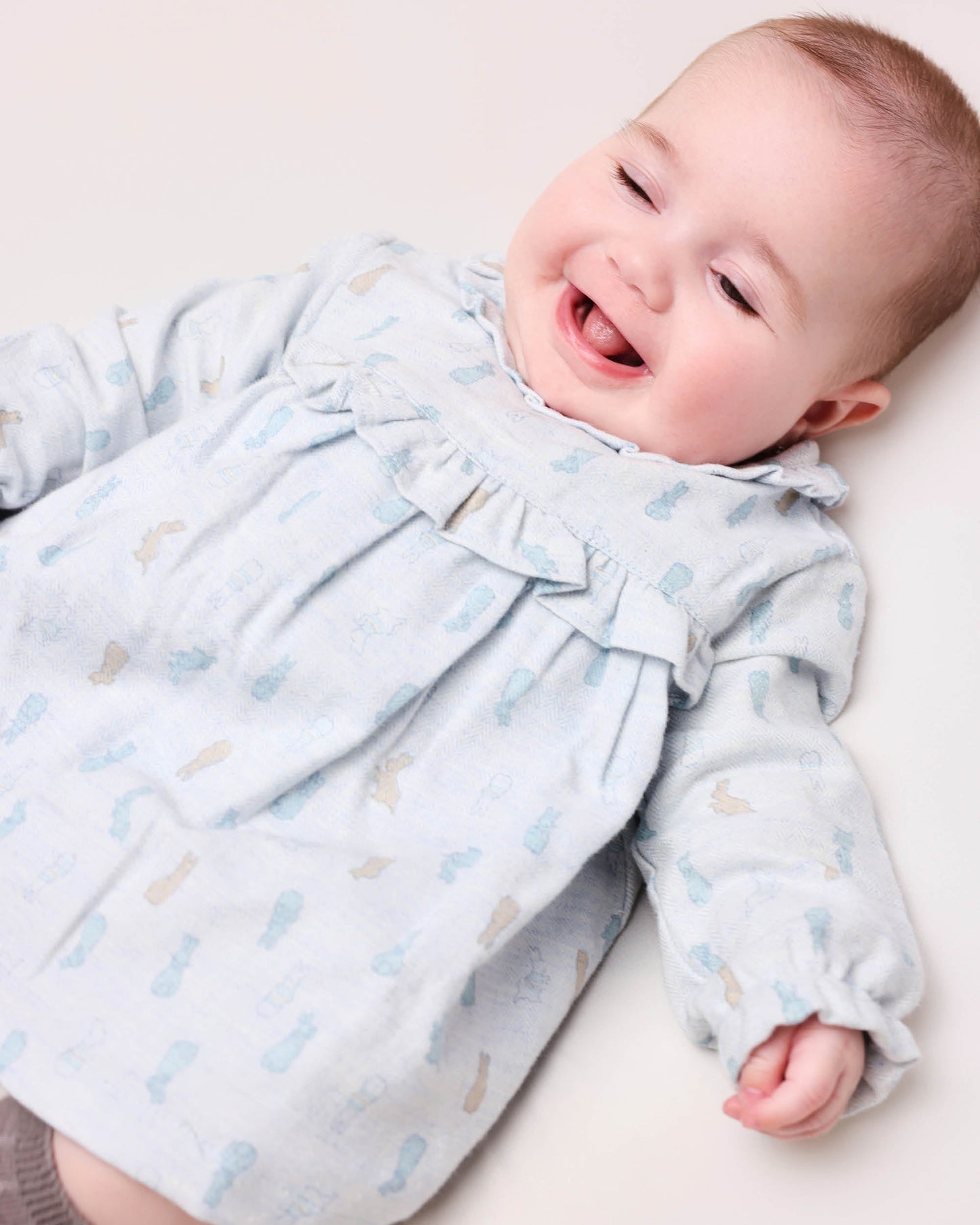 Charming Blue Bunny Print Baby Dress - Soft Cotton Blend