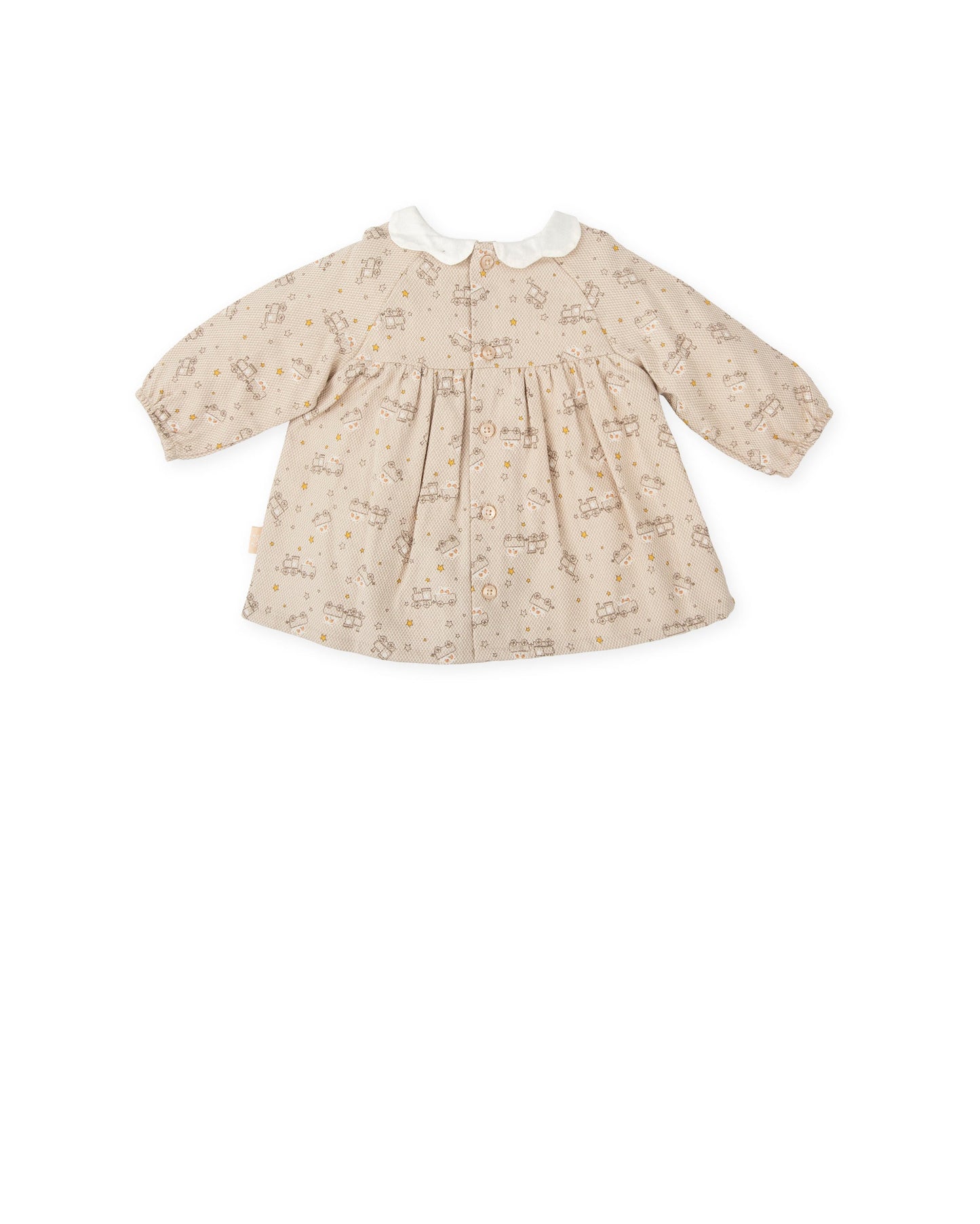 Charming Long-Sleeve Baby Dress with Vintage Train Print