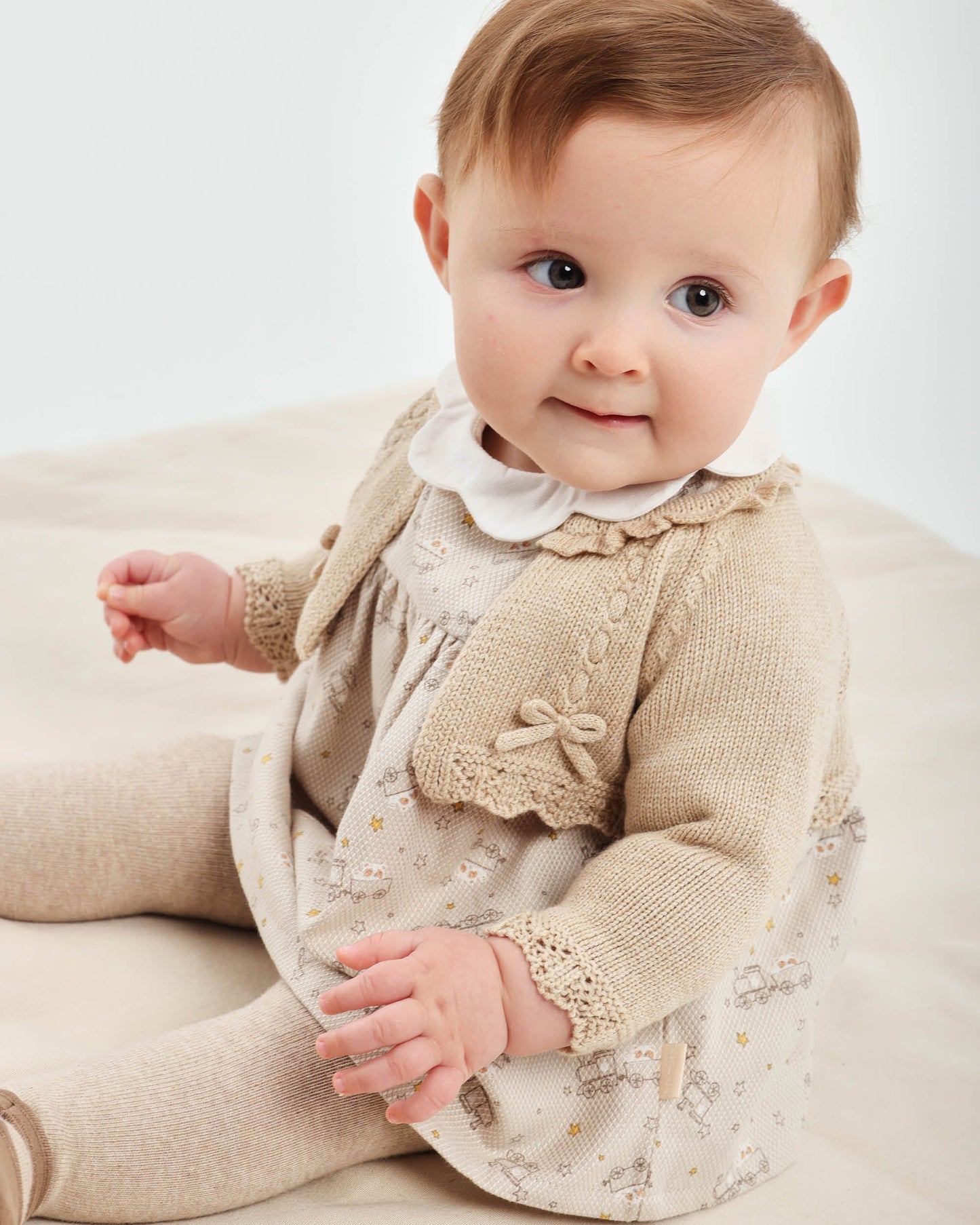 Charming Long-Sleeve Baby Dress with Vintage Train Print