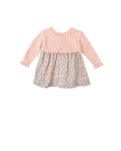 Pink Floral Baby Knit Dress with Crochet Trim - Cozy & Stylish