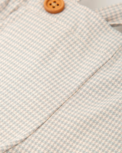 Stylish Beige Houndstooth Baby Suspender Shorts with Adjustable Straps