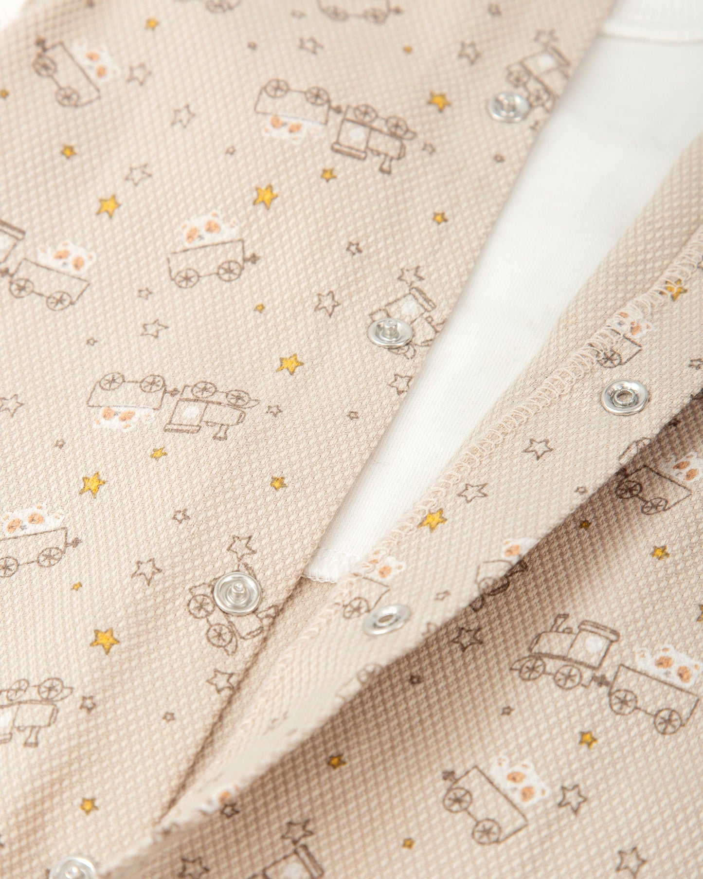 Beige Train Print Baby Romper - Cozy All-In-One Outfit