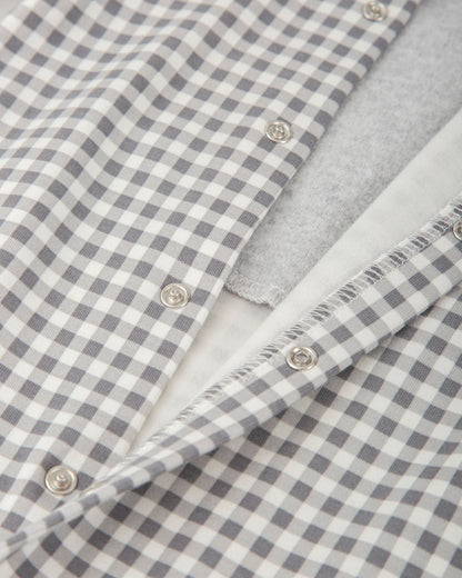 Cozy Gray Gingham Baby Jumpsuit with Sheep Embroidery