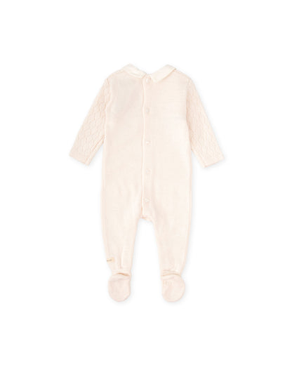 Soft Cream Knit Baby Footie Pajamas with Woven Collar