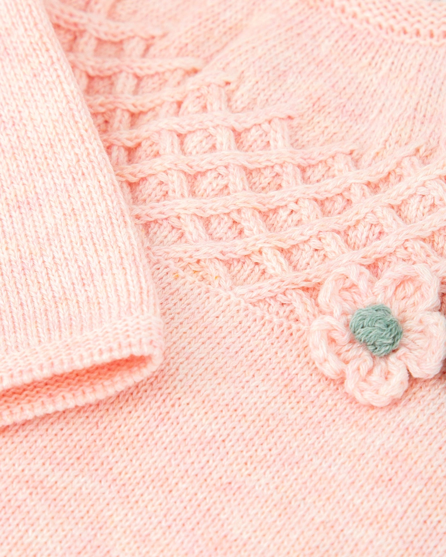 Soft Pink Baby Knit Footie Romper with Floral Design