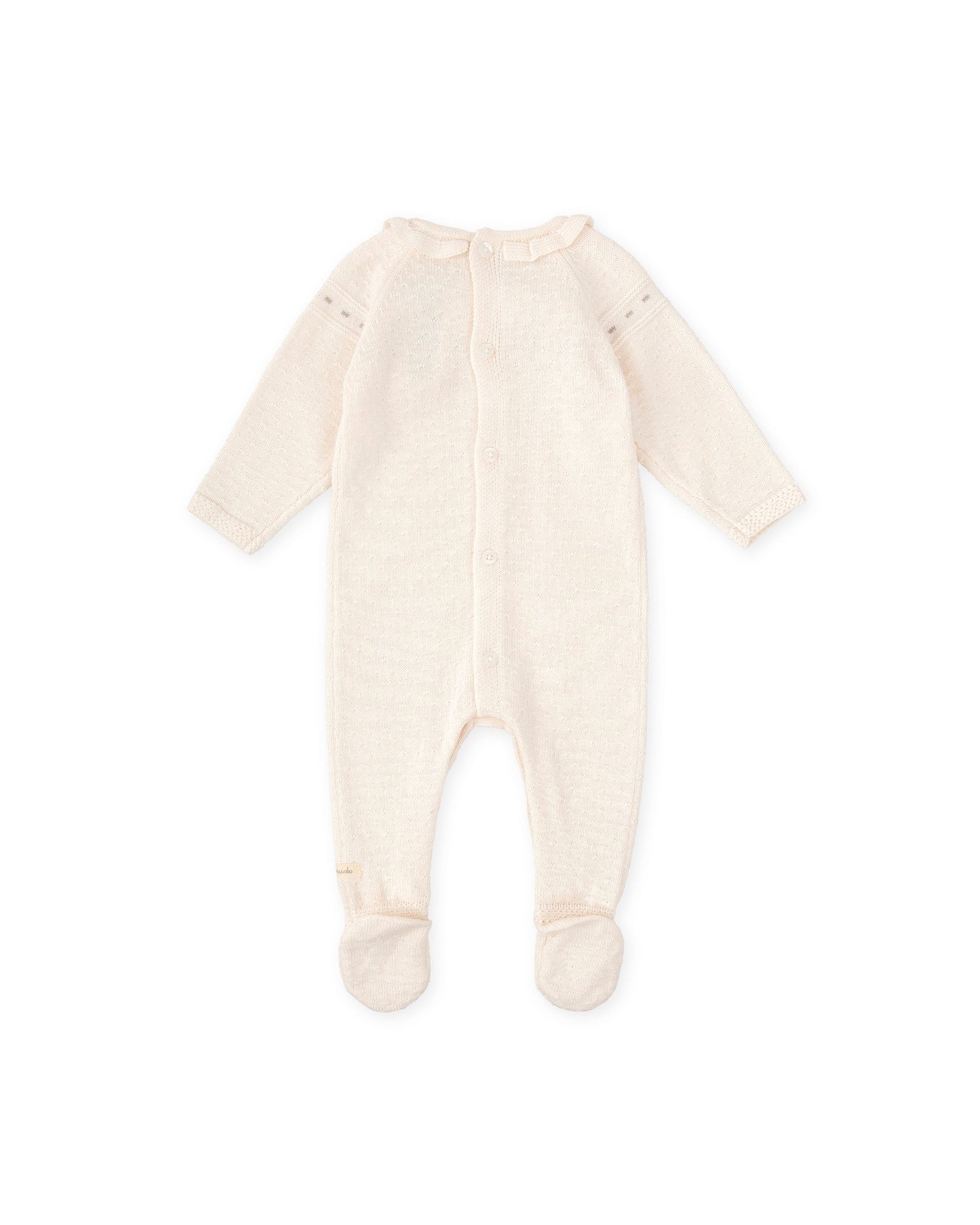 Cozy Ivory Knit Baby Girl Footie Pajamas with Ruffled Collar